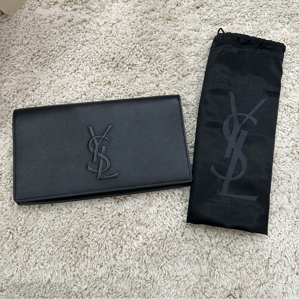 Yves Saint Laurent YSL Black on Black Clutch with Dust Bag - Picture 2 of 15